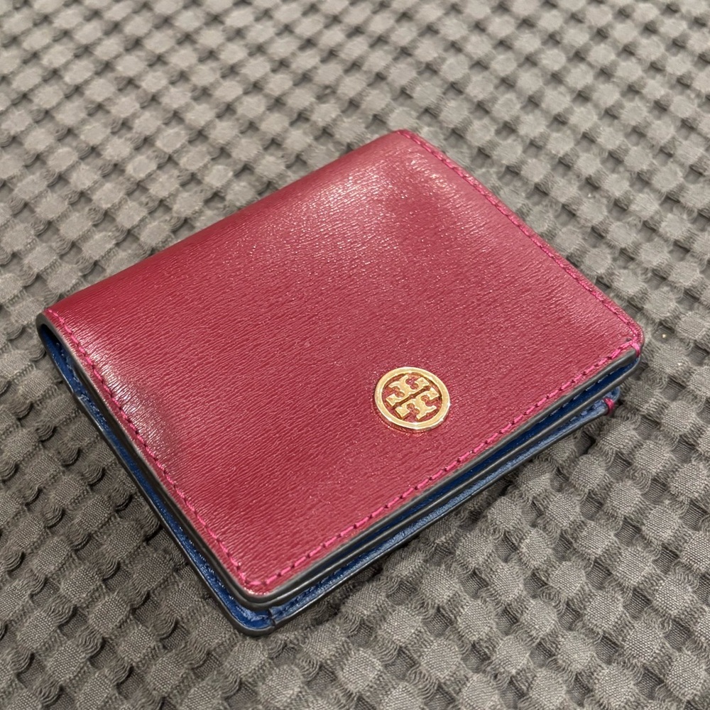 Tory Burch Maroon Wallet & Card Holder with Gold Logo